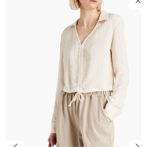 Monrow Cotton Gauze Top Collar Cinch seam XS